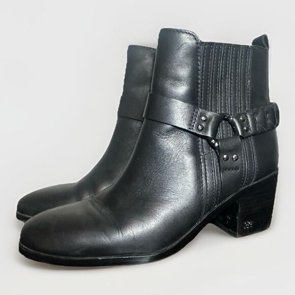 Sam Edelman Dalma Black Leather Studded Harness Chelsea Ankle Boots Women 8 - Picture 1 of 13